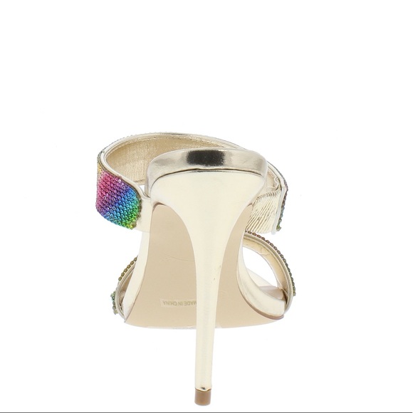 Gold Metallic Rainbow Crystal Embellished Pointed Toe  Sandals - Picture 3 of 3